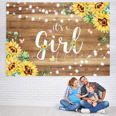 Lofaris Wooden Yellow Sunflower Its A Girl Baby Shower Backdrop