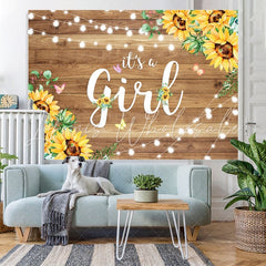 Lofaris Wooden Yellow Sunflower Its A Girl Baby Shower Backdrop