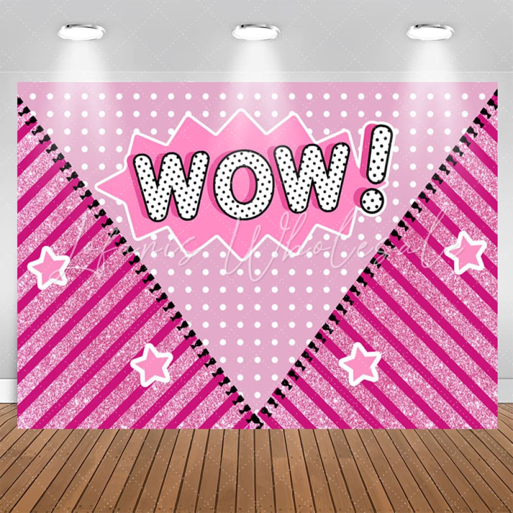 Lofaris Wow Pink Sparkle Stripe Birthday Backdrop For Girls