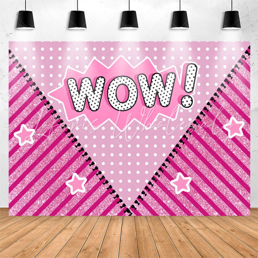 Lofaris Wow Pink Sparkle Stripe Birthday Backdrop For Girls