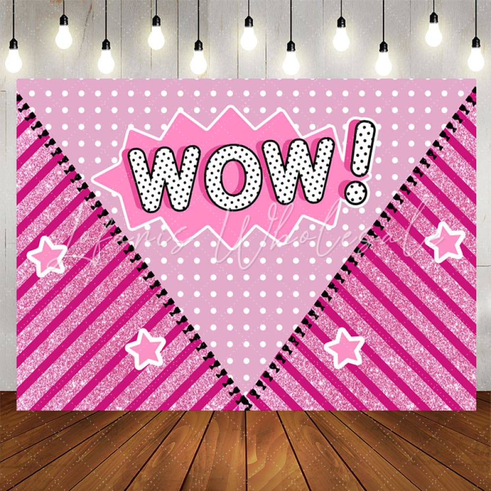 Lofaris Wow Pink Sparkle Stripe Birthday Backdrop For Girls