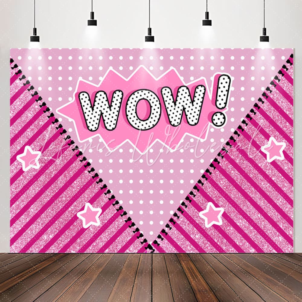 Lofaris Wow Pink Sparkle Stripe Birthday Backdrop For Girls