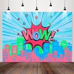 Lofaris Wow Star Pink Blue Building Girls Party Backdrop