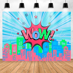 Lofaris Wow Star Pink Blue Building Girls Party Backdrop