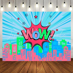 Lofaris Wow Star Pink Blue Building Girls Party Backdrop