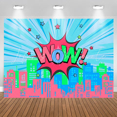 Lofaris Wow Star Pink Blue Building Girls Party Backdrop