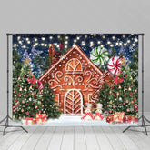 Lofaris Xmas Tree Cartoon Gingerbread House Christmas Backdrop