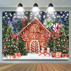 Lofaris Xmas Tree Cartoon Gingerbread House Christmas Backdrop