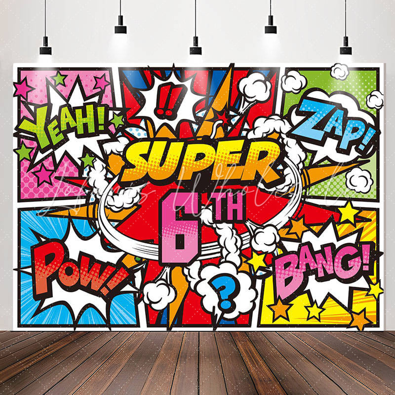 Lofaris Yeah Zap Pow Caricature Super 6th Birthday Backdrop