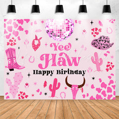 Lofaris Yee Haw Pink Cactus Spots Cowgirl Birthday Backdrop