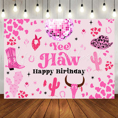 Lofaris Yee Haw Pink Cactus Spots Cowgirl Birthday Backdrop
