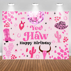Lofaris Yee Haw Pink Cactus Spots Cowgirl Birthday Backdrop