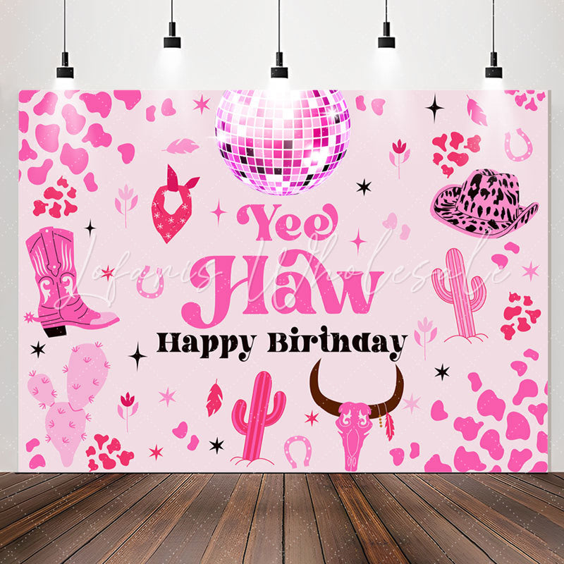 Lofaris Yee Haw Pink Cactus Spots Cowgirl Birthday Backdrop