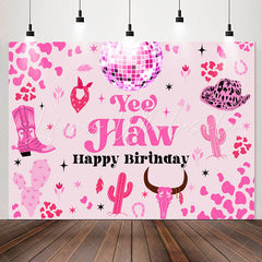Lofaris Yee Haw Pink Cactus Spots Cowgirl Birthday Backdrop