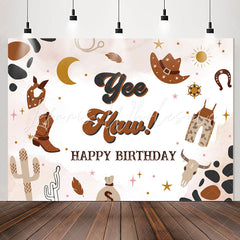 Lofaris Yee Haw Western Cowboy Brown Happy Birthday Backdrop