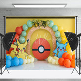 Yellow And Blue Pokemon Balloons Cake Smash Backdrop