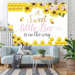 Lofaris Yellow And Pink Flowers Bee Theme Baby Shower Backdrop
