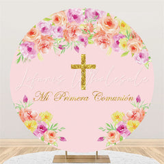 Lofaris Yellow And Purple Flowers Happy Birthday Round Backdrop