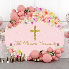 Lofaris Yellow And Purple Flowers Happy Birthday Round Backdrop