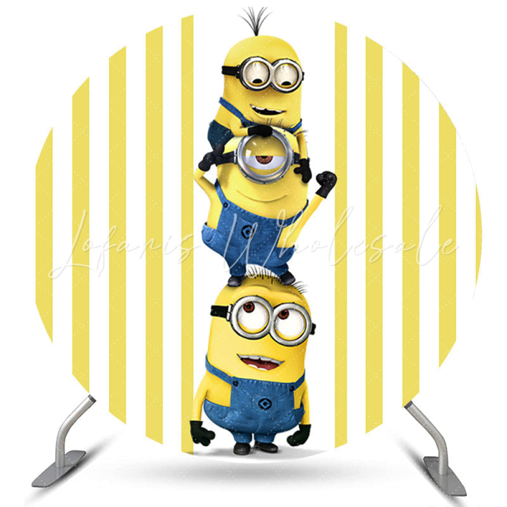 Lofaris Yellow And White Stripes Round Cartoon Birthday Backdrop