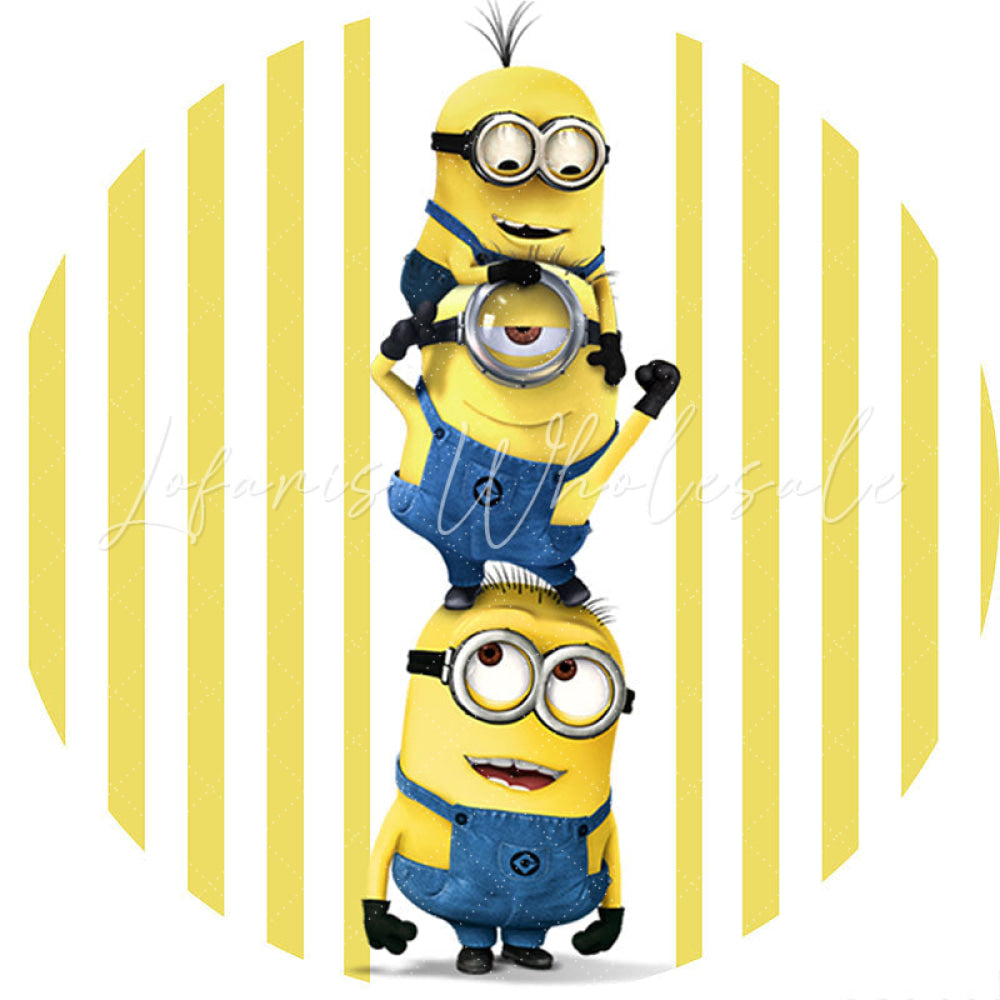 Lofaris Yellow And White Stripes Round Cartoon Birthday Backdrop