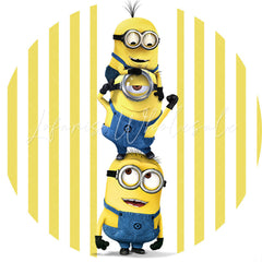 Lofaris Yellow And White Stripes Round Cartoon Birthday Backdrop