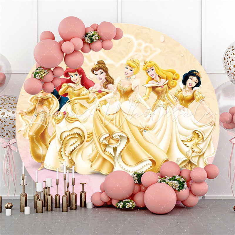 Lofaris Yellow Beautiful Cartoon Princess Round Birthday Backdrop