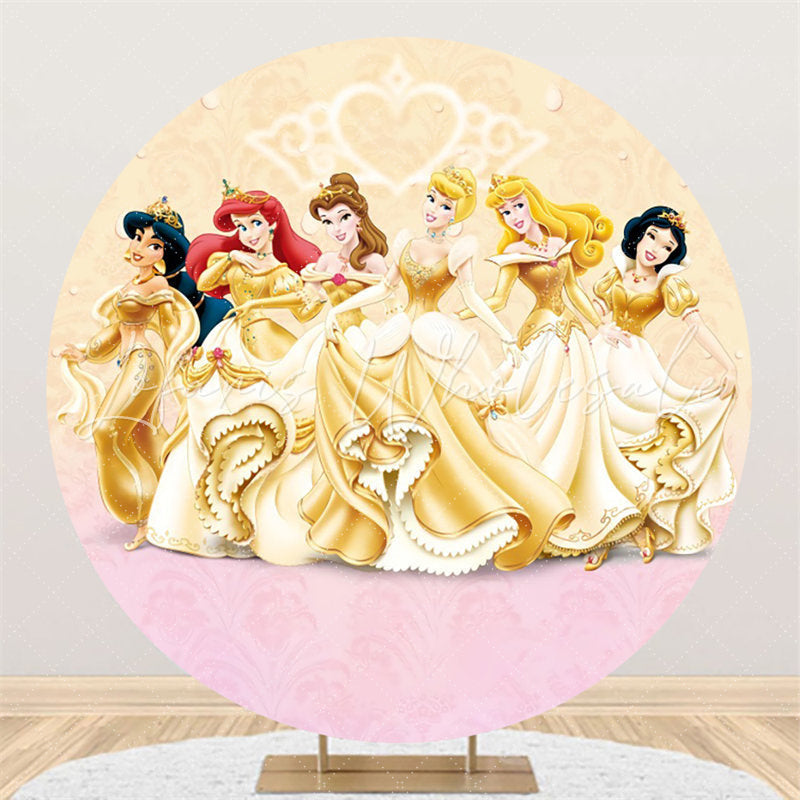 Lofaris Yellow Beautiful Cartoon Princess Round Birthday Backdrop