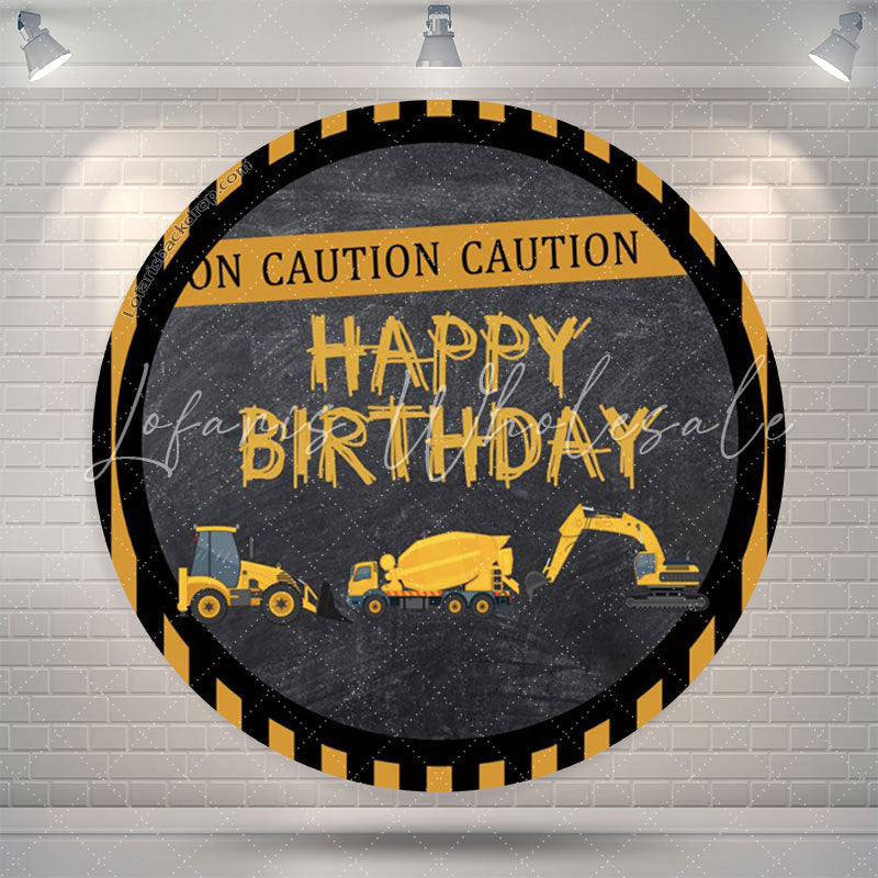 Lofaris Yellow Black Stripes Vehicle Circle Birthday Backdrop