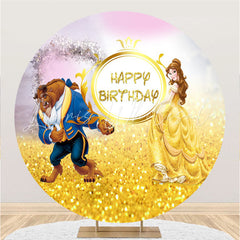 Lofaris Yellow Bokeh Princess And Beast Round Birthday Backdrop