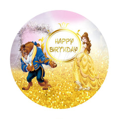 Lofaris Yellow Bokeh Princess And Beast Round Birthday Backdrop