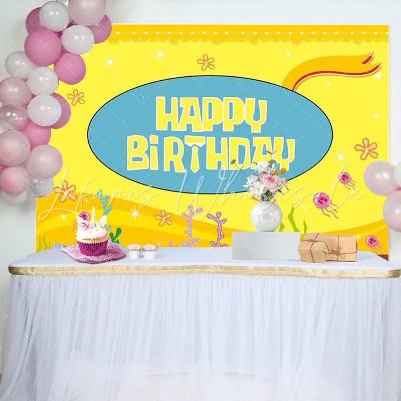 Yellow Cartoon Backdrop for Kids Birthday Party Decoration