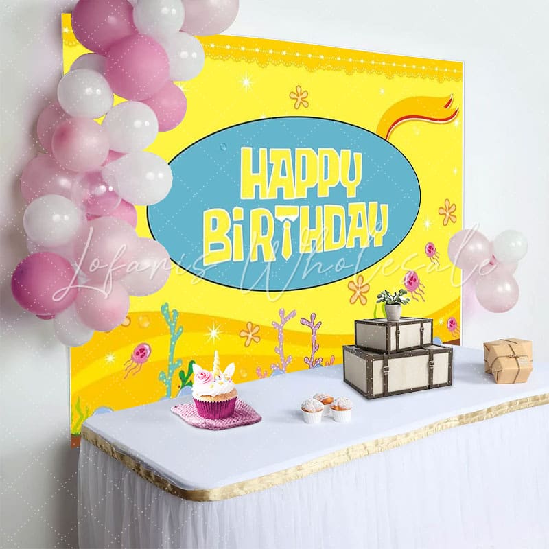 Yellow Cartoon Backdrop for Kids Birthday Party Decoration