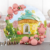 Lofaris Yellow Cupcake House Forest Circle Birthday Backdrop
