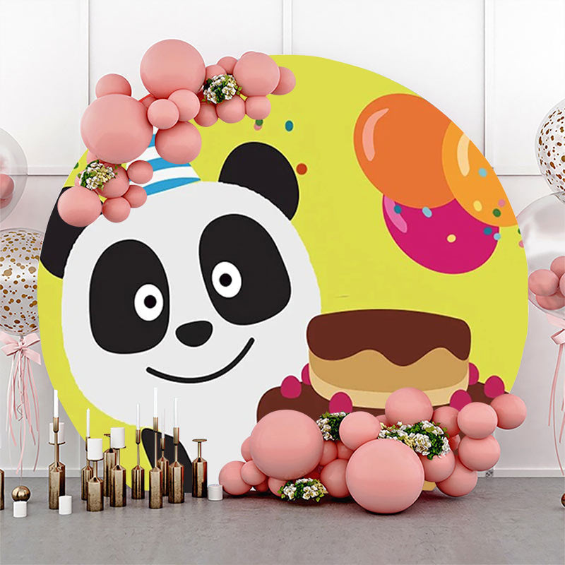 Lofaris Yellow Cute Panda Cake Round Happy Birthday Backdrop