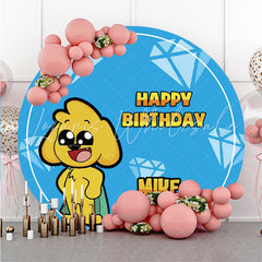 Lofaris Yellow Dogs Round Blue Boys Happy Birthday Backdrop