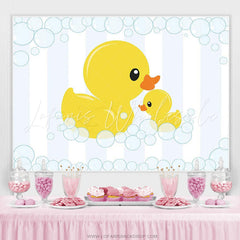 Lofaris Yellow Duck And Stripes Backdrop For Bay Shower Banner