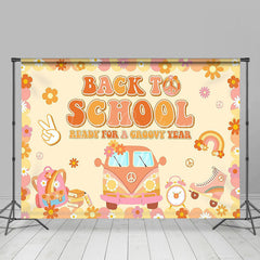 Lofaris Yellow Floral Car Groovy Back To School Backdrop