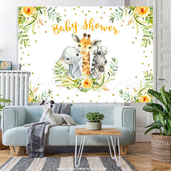 Lofaris Yellow Floral Green Leaf Animals Baby Shower Backdrop