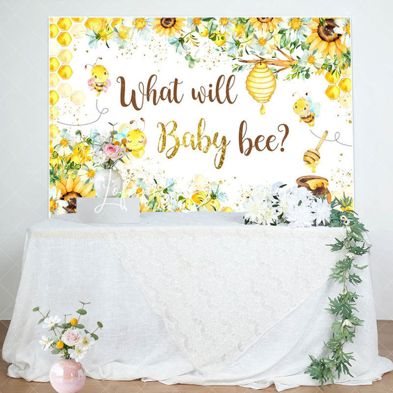 Lofaris Yellow Floral Honeycomb Bees Gender Reveal Backdrop