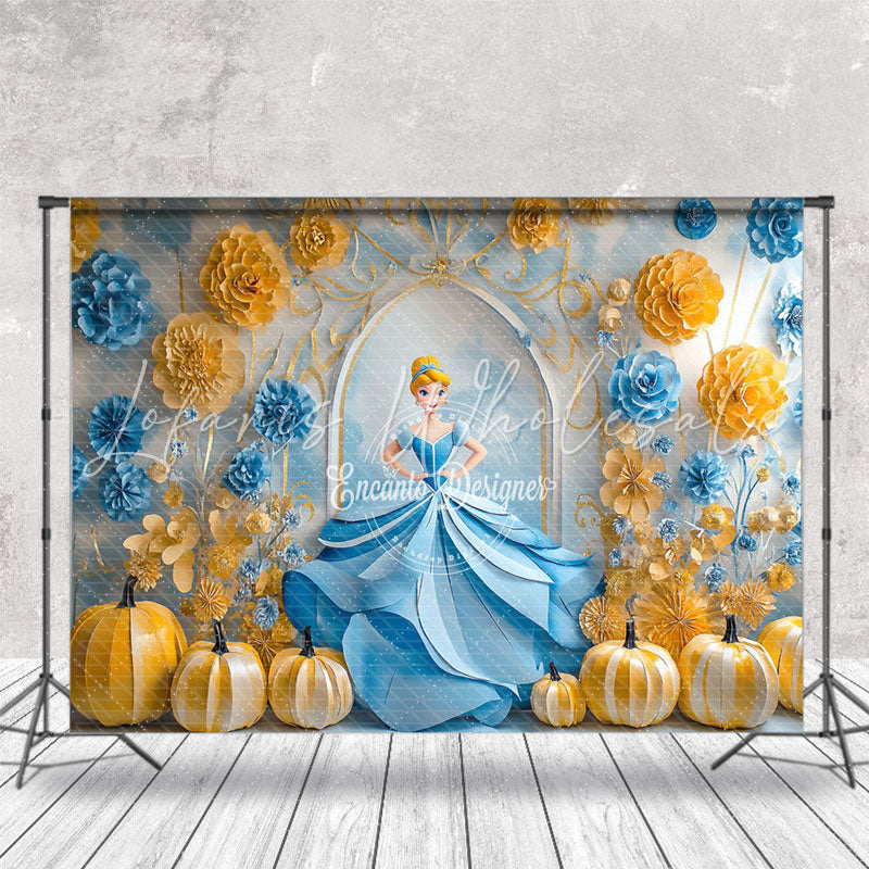 Yellow Floral Pumpkin Princess Cinderella Backdrop