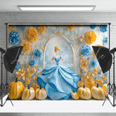 Yellow Floral Pumpkin Princess Cinderella Backdrop