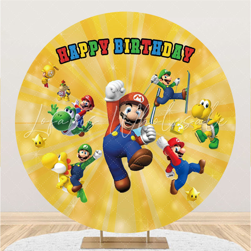 Lofaris Yellow Glitter Cartoon Games Round Birthday Backdrop