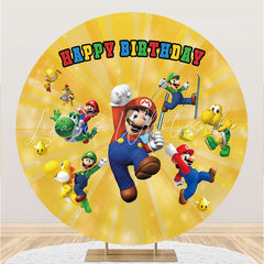 Lofaris Yellow Glitter Cartoon Games Round Birthday Backdrop
