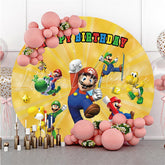 Lofaris Yellow Glitter Cartoon Games Round Birthday Backdrop