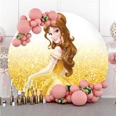 Lofaris Yellow Glitter Princess Round Birthday Party Backdrop