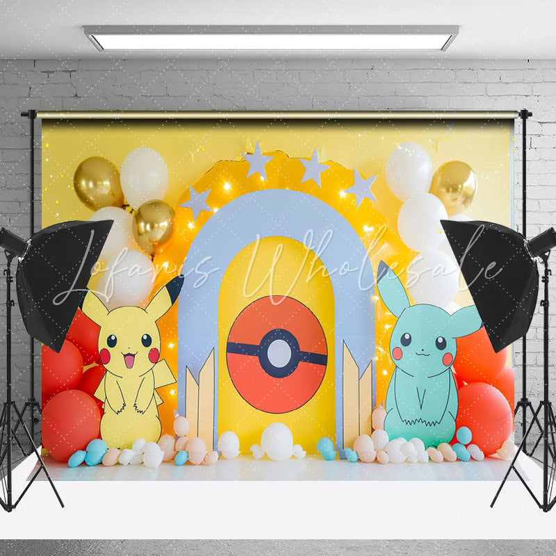 Yellow Green Pokemon Balloons Cake Smash Backdrop