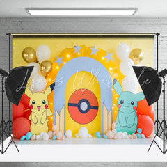 Yellow Green Pokemon Balloons Cake Smash Backdrop