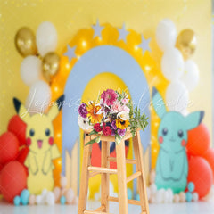 Yellow Green Pokemon Balloons Cake Smash Backdrop
