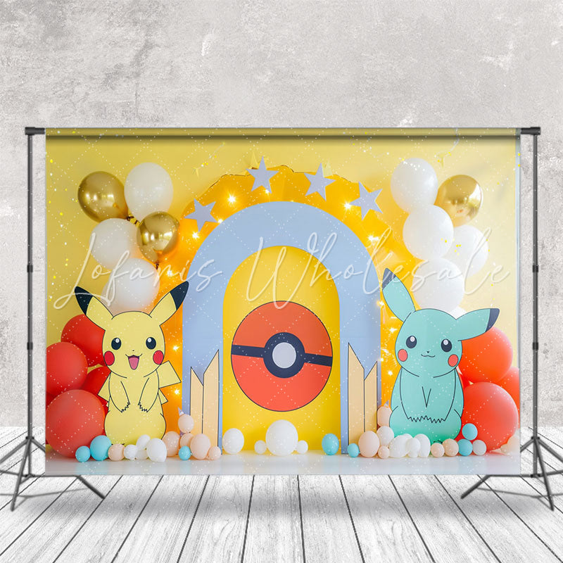 Yellow Green Pokemon Balloons Cake Smash Backdrop